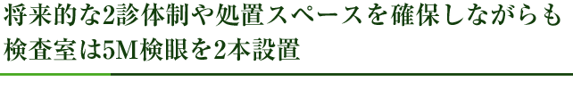 将来的な2診体制や処置スペースを確保しながらも検査室は5M検眼を2本設置