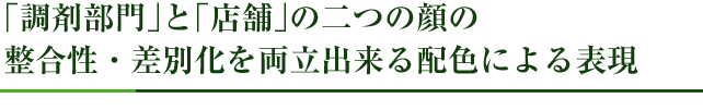 「調剤部門」と「店舗」の二つの顔の整合性・差別化を両立出来る配色による表現